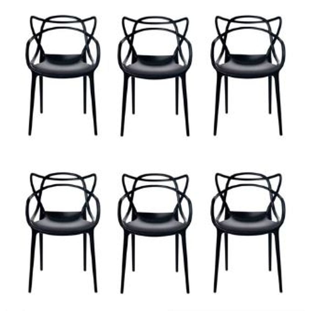 Conjunto com 6 Cadeiras Empilhavel Allegra Preta Polipropileno Resistente