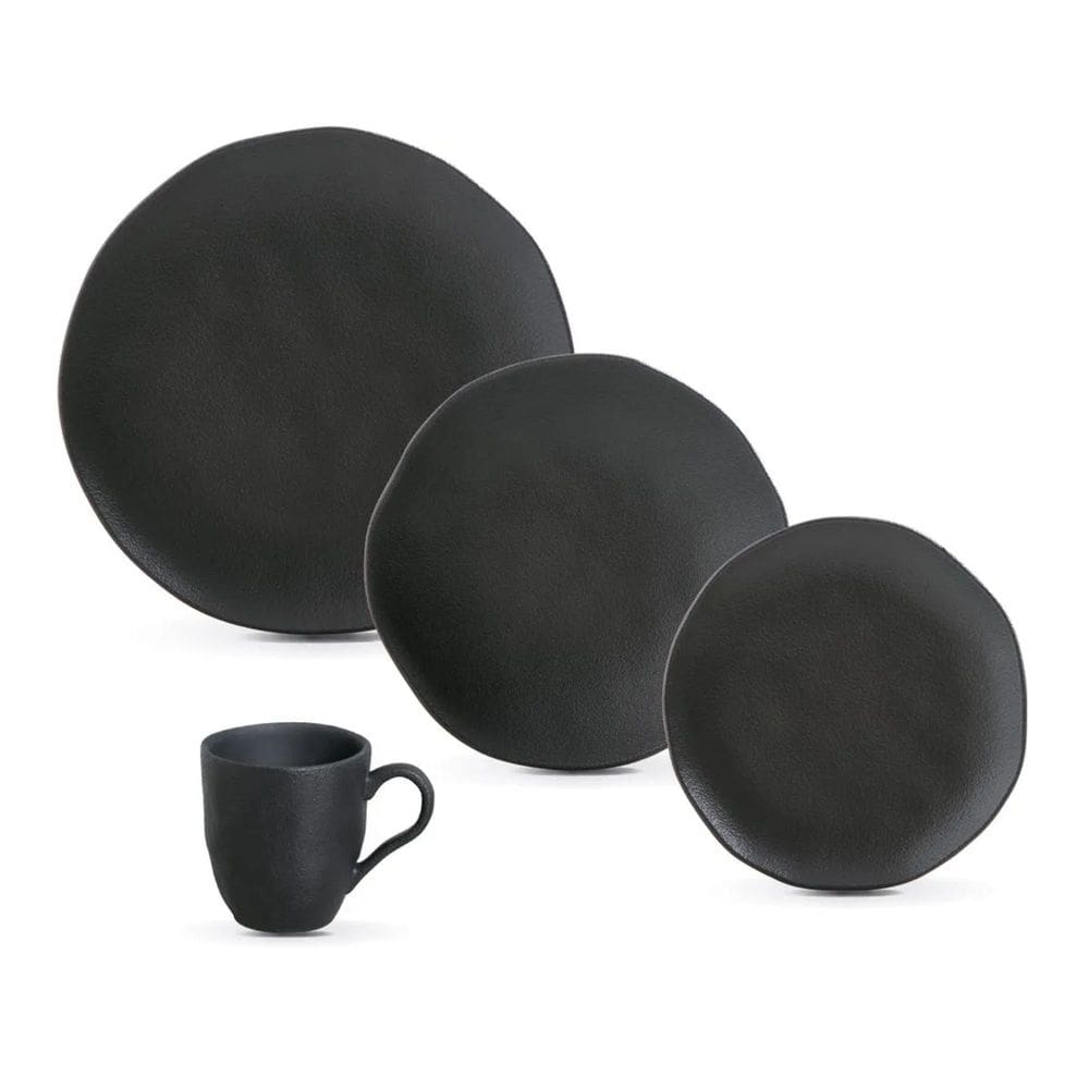 Aparelho de Jantar com 16 Peças Stoneware Orgânico Preto Matte - Porto Brasil