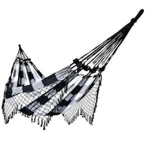 Rede de Dormir Casal Balanço de Algodão Reforçada 3,80m x 1,50m Preto Com Branco Xadrez