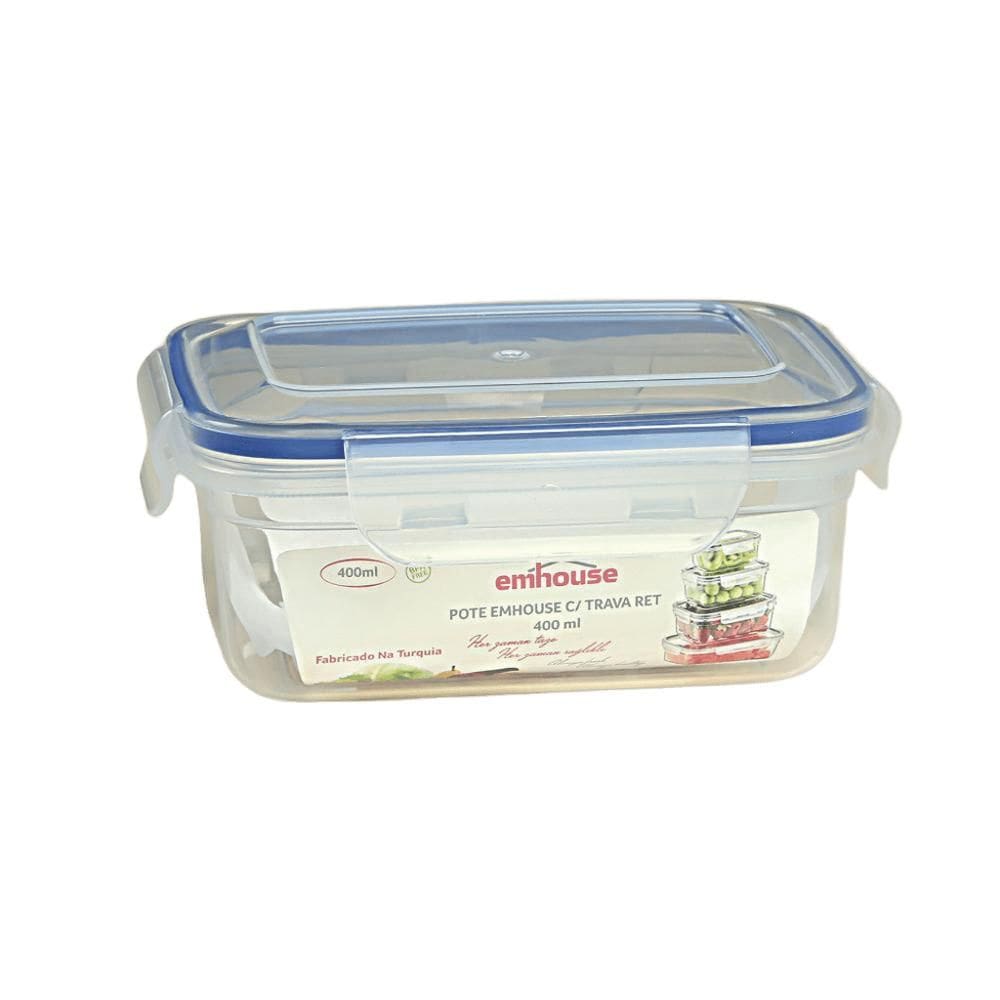 Pote com Trava Retangular PP 400ml  EMHOUSE