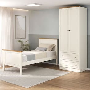 Conjunto Dormitório 1 Cama Solteiro 1 Guarda-Roupa 2 Portas Ananda CabeCasa MadeiraMadeira Off White/Mel