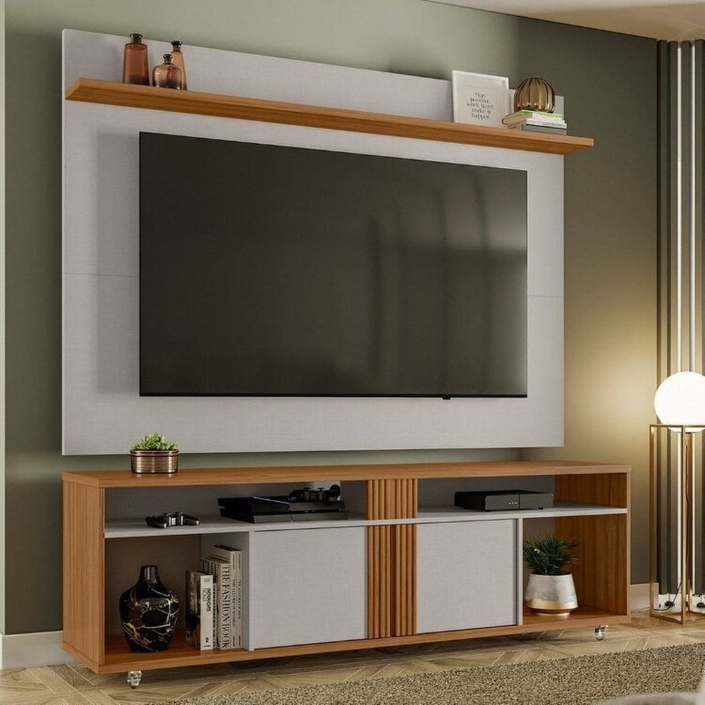 Rack com Painel para Tv até 70 Polegadas 180cm com Ripado Freijó Trend/Off White TX