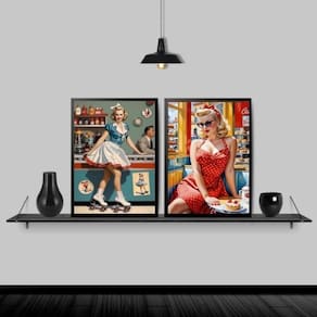 Kit 2 Quadros Lanchonete Vintage 33X24Cm - Com Vidro
