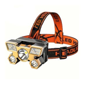 Lanterna De Cabeça LED Longo Alcance Recarregável USB Camping Cor:Dourado