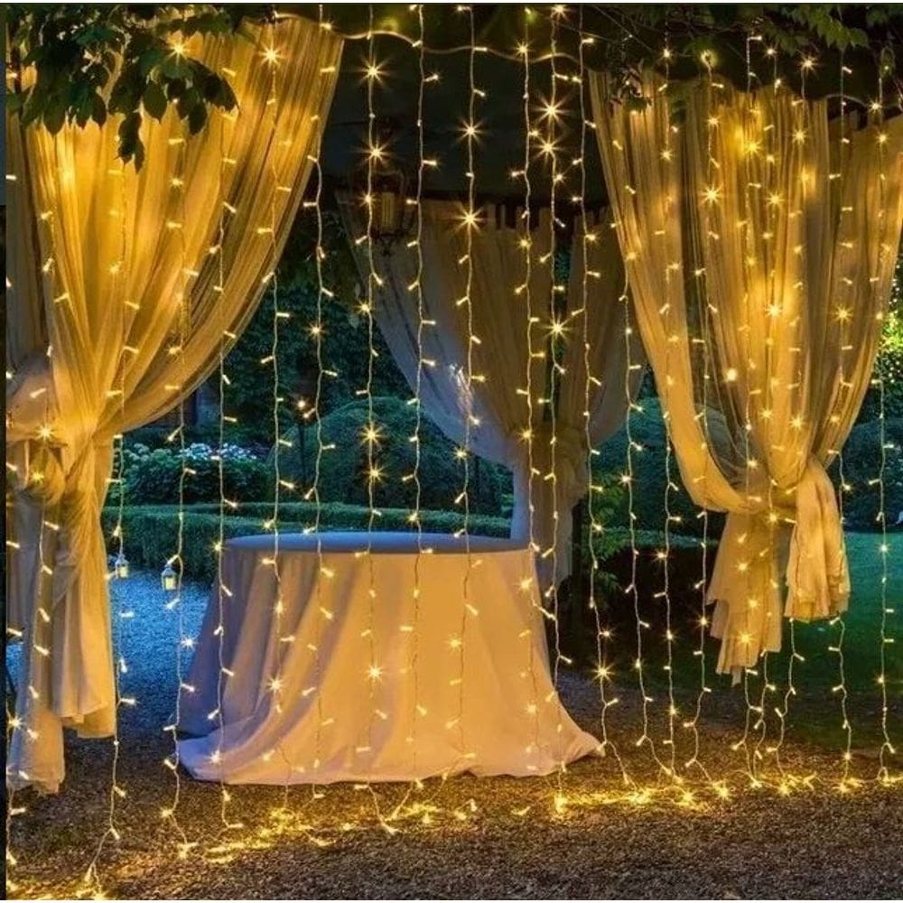 Cortina 6m de Luz de Led Com 320 Lampadas Pisca De Natal Cor Led:Branco Quente