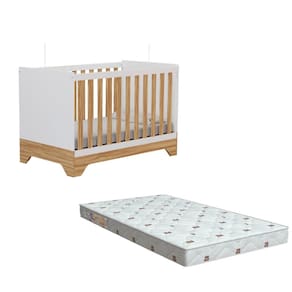 Kit Berço Peroba Popy Retro Branco Amêndoa + Colchão Incluso