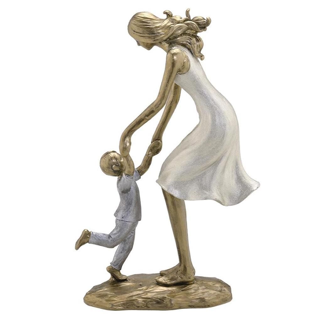 Escultura Mãe E Filho - Familia Feliz Decorativa Em Resina
