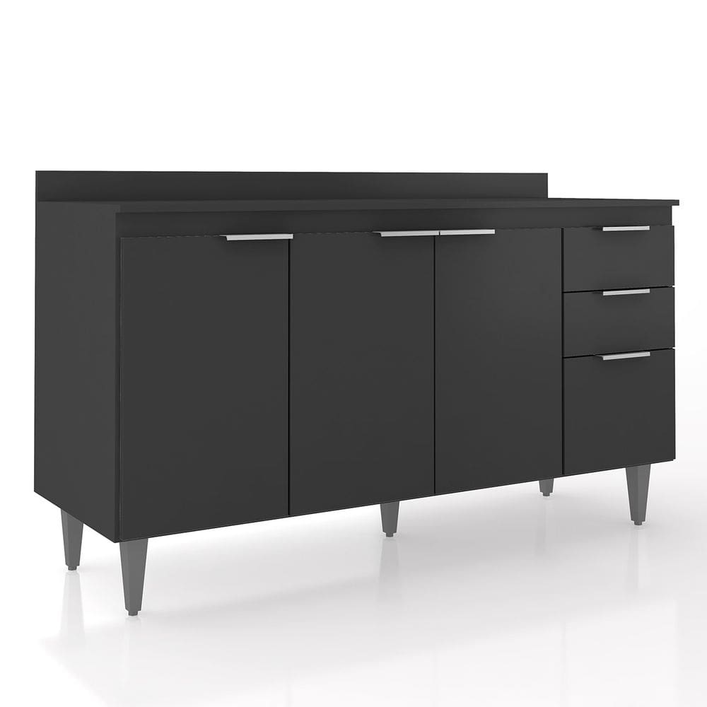 Balcão de Cozinha Com Tampo 150cm Pérola Preto Z34 - Mpozenato