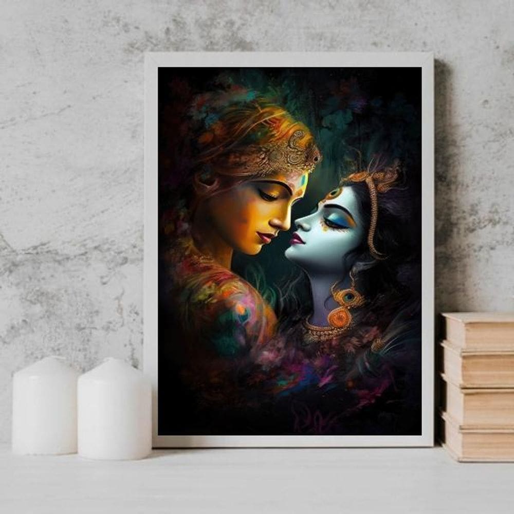 Quadro Lord Radha Krishna Love 45X34Cm Branca