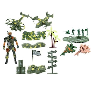 Kit Brinquedos Veículos Militares Soldados Miniatura 20 Peças