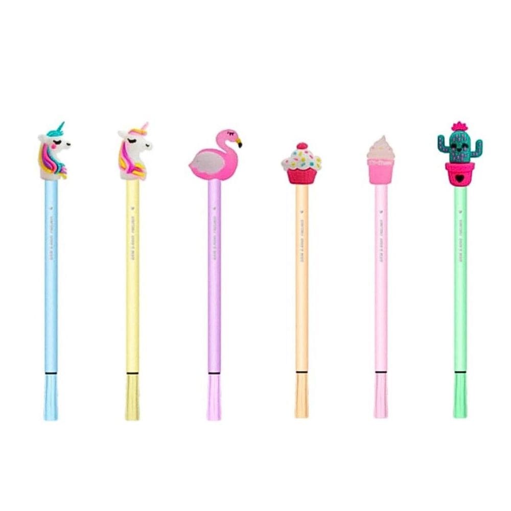 Kit 6 Caneta Hidrográfica Fineliner 0.4mm Funny Cor Pastel Decorada Divertida Bichinhos - BRW