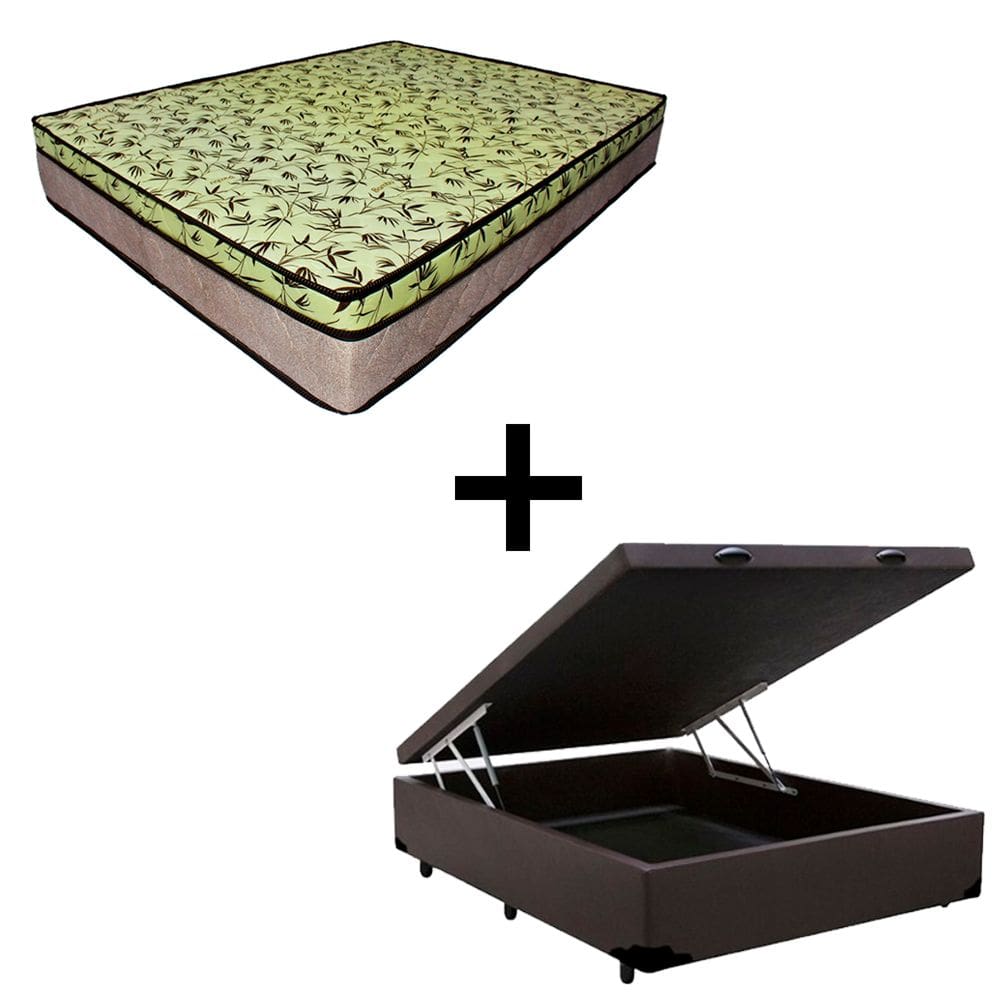 Cama Baú Casal 138 Tecido Sintético Marrom Com Colchão de Espuma Tokio D33 Bege - 25x138x188cm