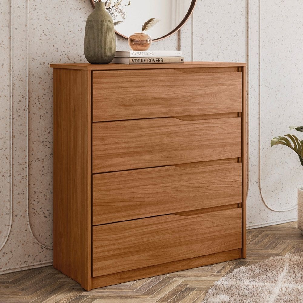 Comoda 4 Gavetas e Corrediças Telescópias Atria - Nogueira Touch Demóbile