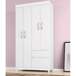 Guarda Roupa Lótus 4 portas 2 Gavetas 1m Cor Flex - Branco/Rosa Demóbile