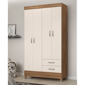 Guarda Roupa Solteiro Astro 110cm 4 Portas 2 Gavetas - Amendola Touch/Off White Demóbile