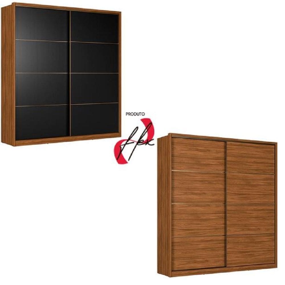 Roupeiro Belga Com Portas de Correr Flex - Nogueira Touch/Preto Prime TX Demóbile