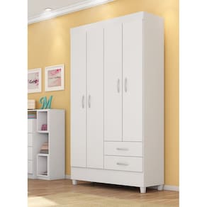 Guarda Roupa Solteiro Astro 110cm 4 Portas 2 GavetasFLEX - Branco/Rosa Demóbile