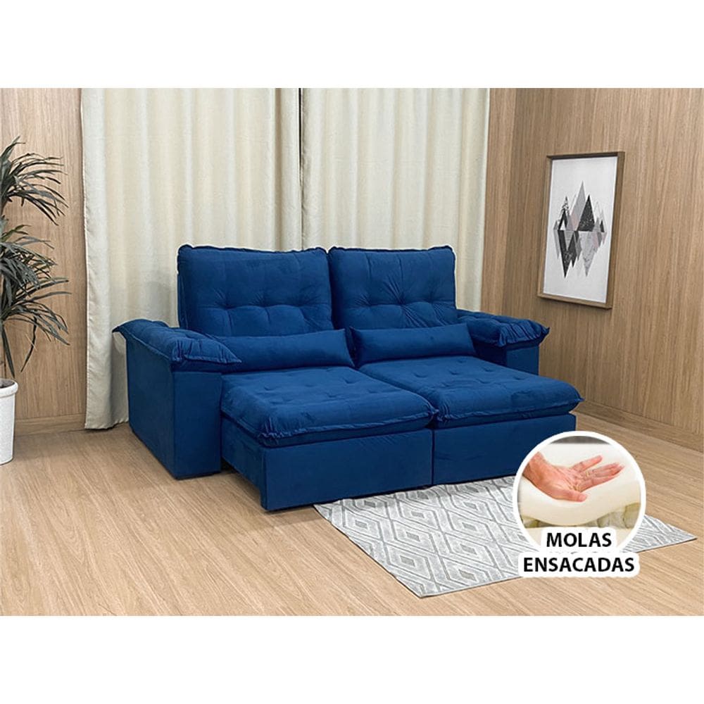 Sofá Retrátil Reclinável 2,30 m Azul 506 Sara Premium