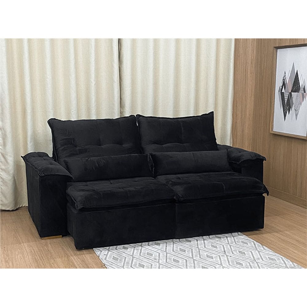 Sofá Retrátil Reclinável 2,30 m Preto 211 Portela