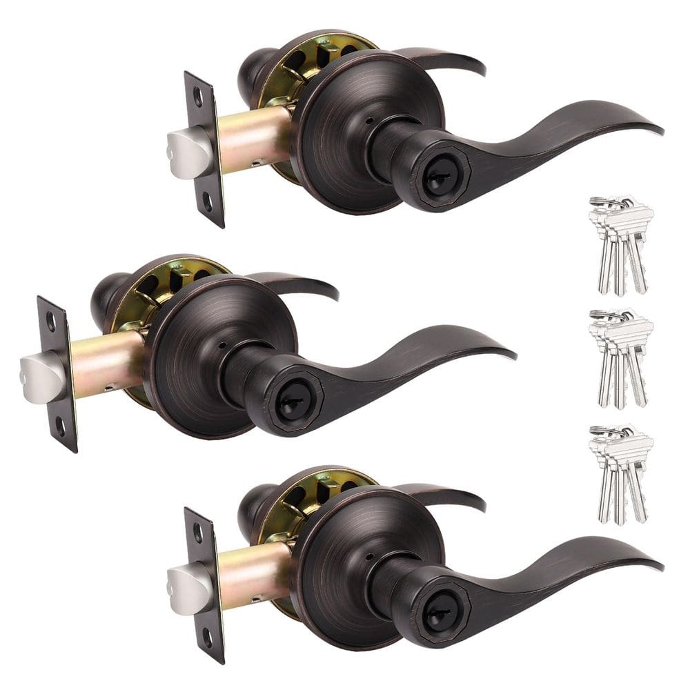 Maçaneta de porta Probrico Oil Rubbed Bronze Wave Style, pacote com 3