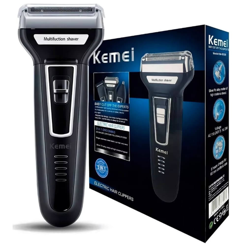 Barbeador Aparador de pelos 3X1 Kemei Sem Fio 3 Pentes Bivolt