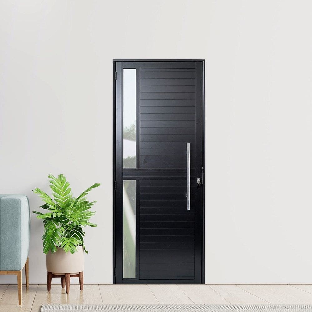 Porta de Aluminio Seteira 210x100cm Linha Premium Lux-esquadrias Preto