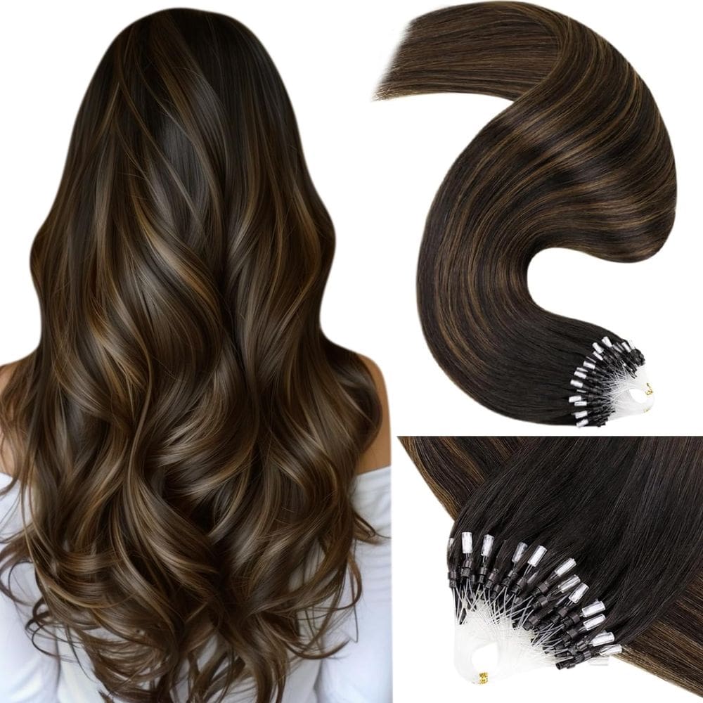 Extensões de cabelo Micro Ring LaAvoo Darkest Brown Mix Light Brown Balayage Ombre 50 g 50s 22 polegadas