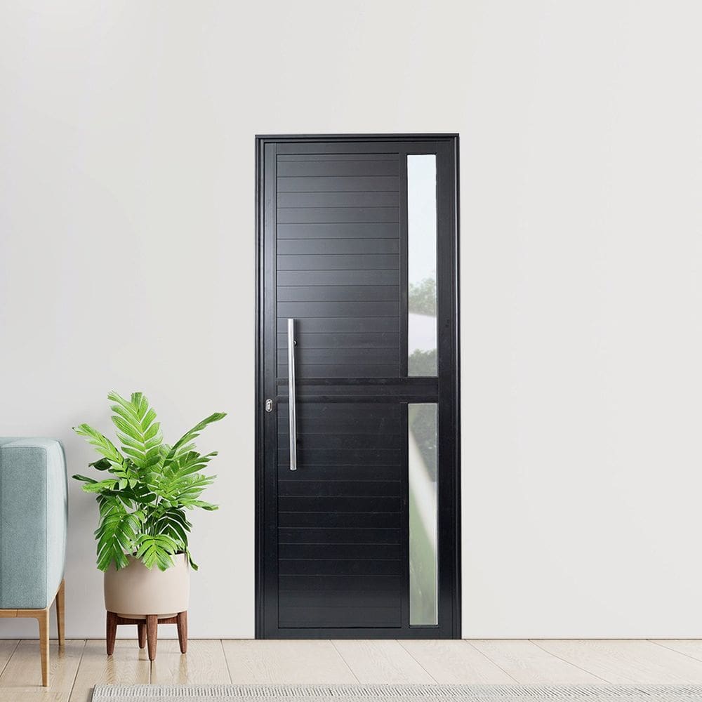Porta de Aluminio Seteira 210x80cm Linha Premium Lux-esquadrias Preto