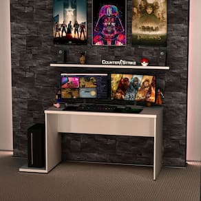 Mesa para Computador Gamer 120x60 Cm Escritório Branco