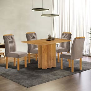 Conjunto Mesa Lorena 120cmx80cm com 4 Cadeiras Celeste Tampo Londres sem Vidro Cinamomo/Bege Escuro