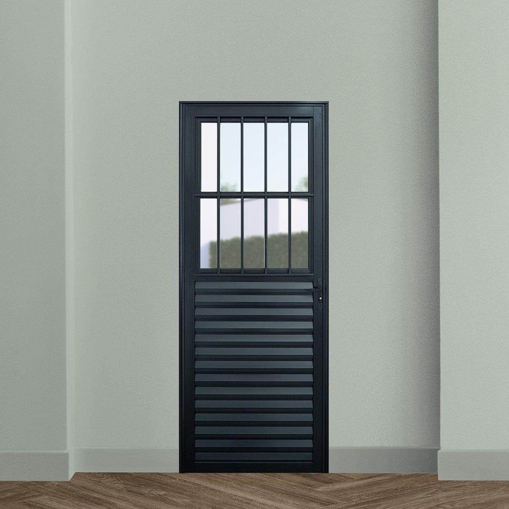 Porta de Aluminio Postigo Social 210x80cm Linha Plus Lux-esquadrias Preto