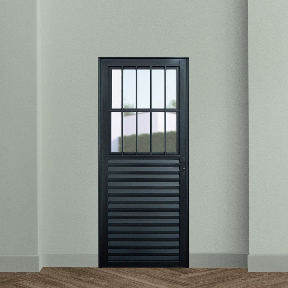 Porta de Aluminio Postigo Social 210x90cm Linha Plus Lux-esquadrias Preto