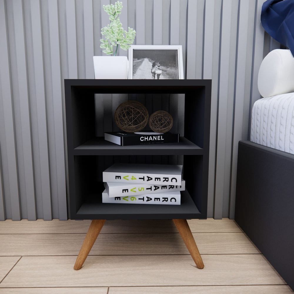 Mesa de Cabeceira com Pés Mesinha Madeira Quarto Nicho Preto