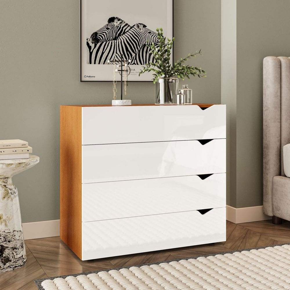 Cômoda 4 Gavetas 83,8cm X 90cm Porto Freijó/Branco