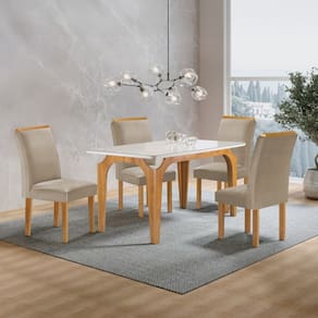 Conjunto Mesa Melina 120cmx90cm com 4 Cadeiras Luisa Tampo Smart Plus com Vidro Cinamomo/Off White/Bege Claro