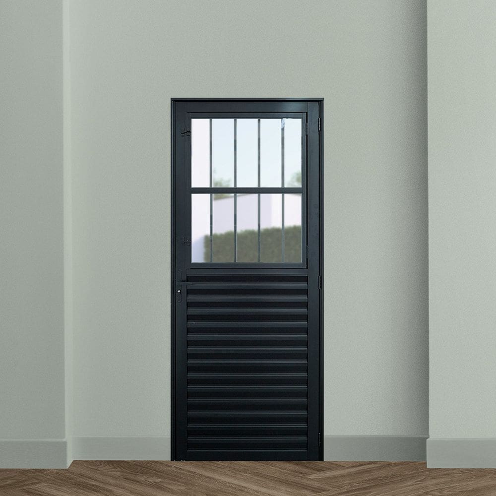 Porta de Aluminio Postigo Social 210x90cm Linha Plus Lux-esquadrias Preto