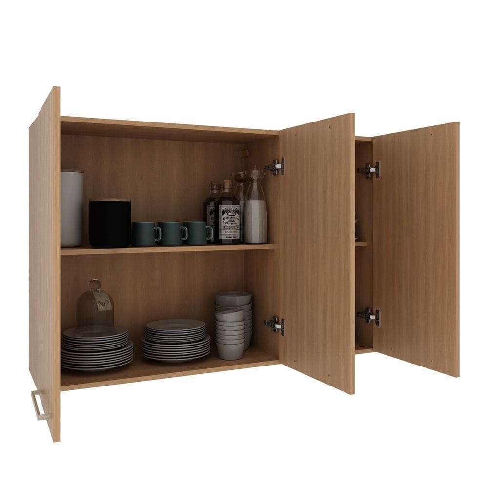 Armário Aéreo 120cm X 80cm X 31,8cm com 3 Portas Freijó