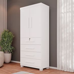 Guarda-roupa 2 Portas 4 Gavetas Ilhéus Espresso Móveis Branco