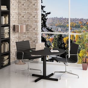 Mesa de Reunião Redonda para Escritório Pé Metal Preto