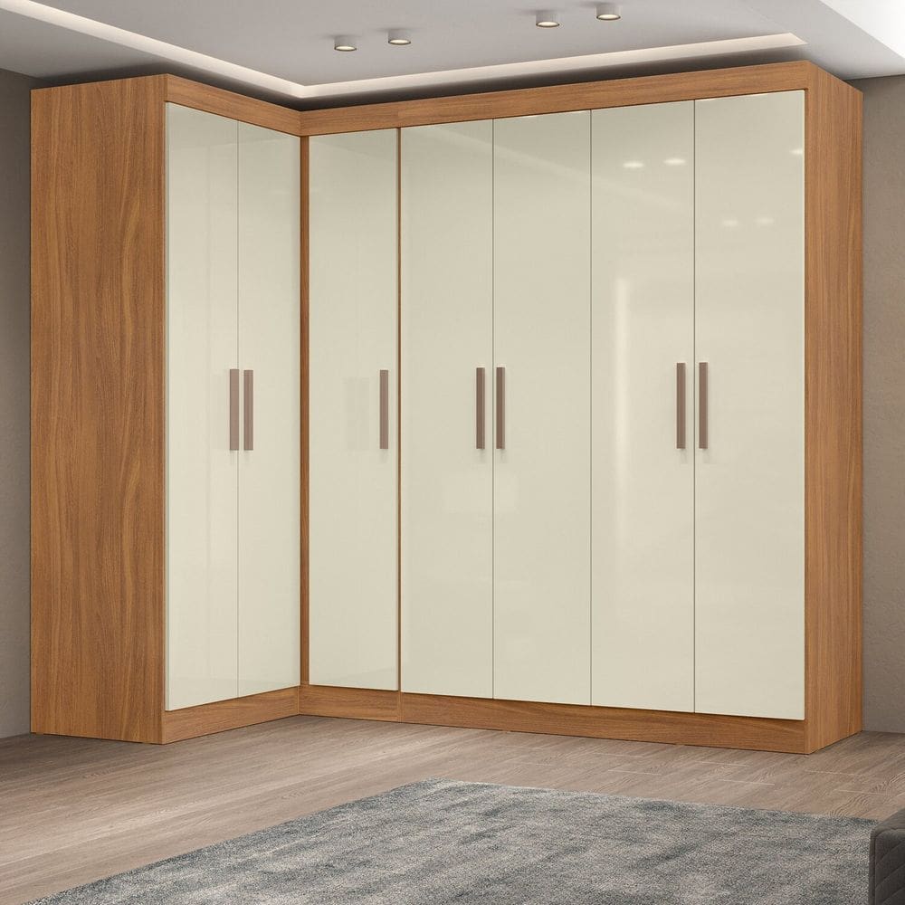 Guarda-roupa de Canto Modulado 7 Portas Paris Cinamomo/Off White