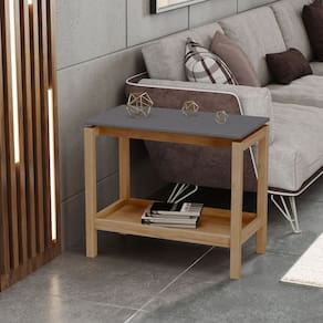 Mesa Lateral Tampo em MDF e Pés em Madeira Maciça Barcelona Marrom/Cinza