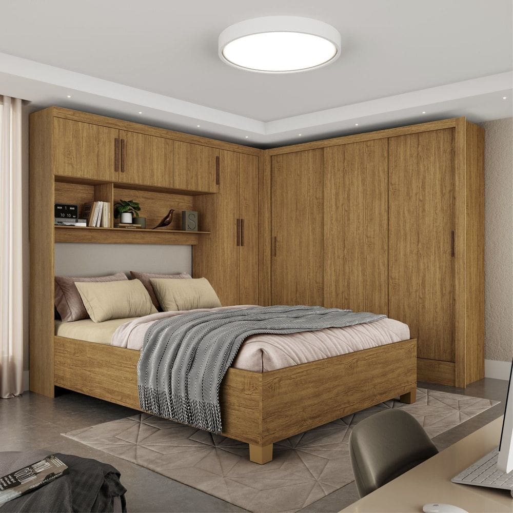 Guarda-Roupa Casal Modulado 5 Portas com Cama Santiago 3 Portas 5 Gavetas Cinamomo