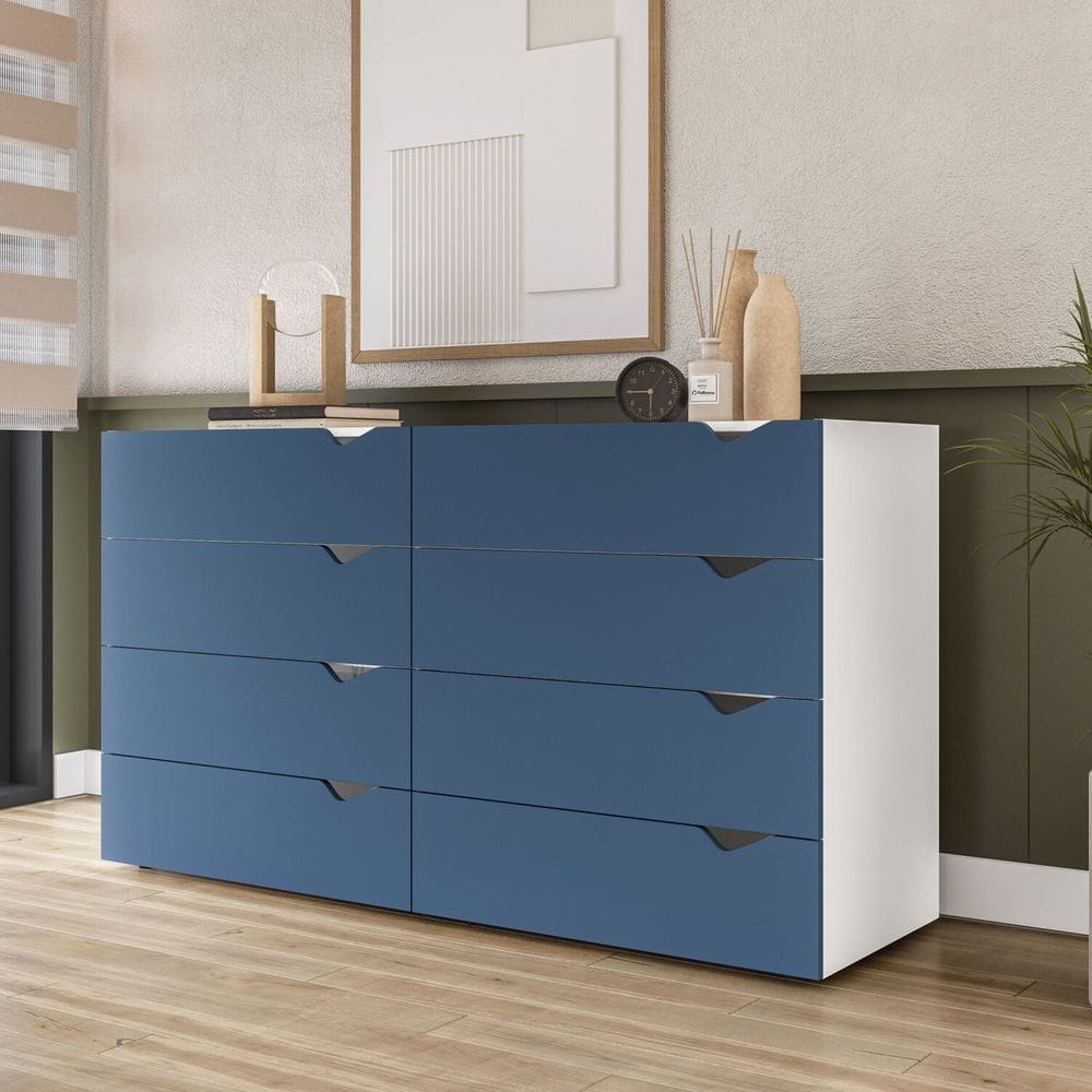 Cômoda 8 Gavetas 83,5cm X 150cm Porto Branco/Azul