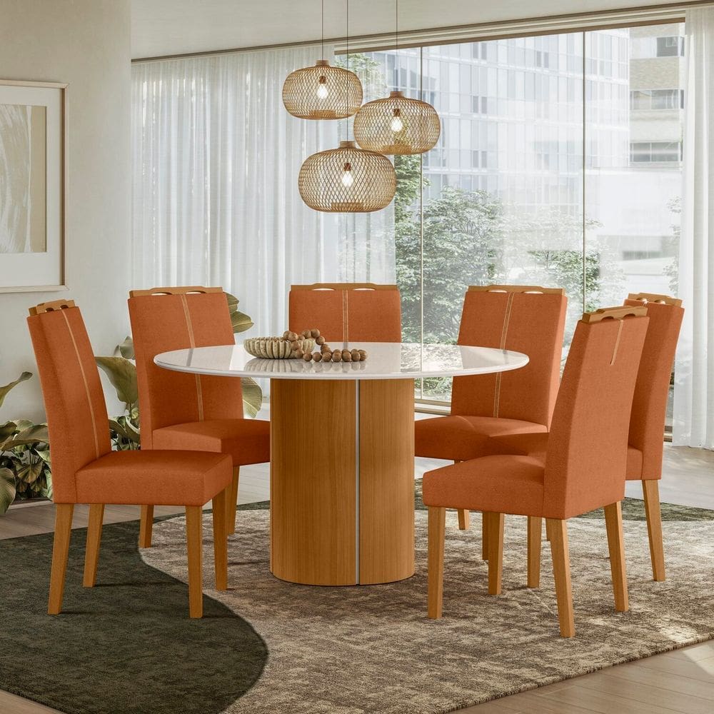 Conjunto Sala de Jantar 135cm com 6 Cadeiras Serena Ypê/Off White