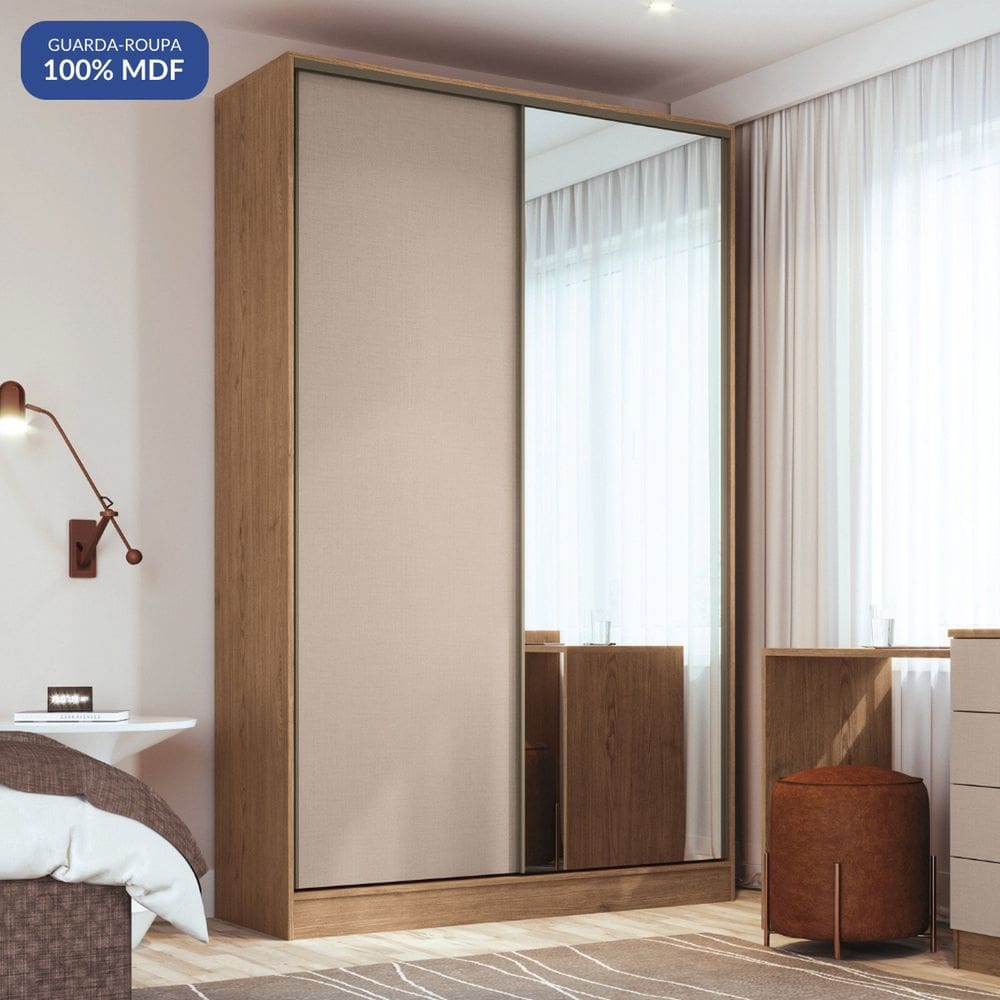 Guarda-roupa 2 Portas de Correr 2 Gavetas Requinte Macadâmia/Branco Line