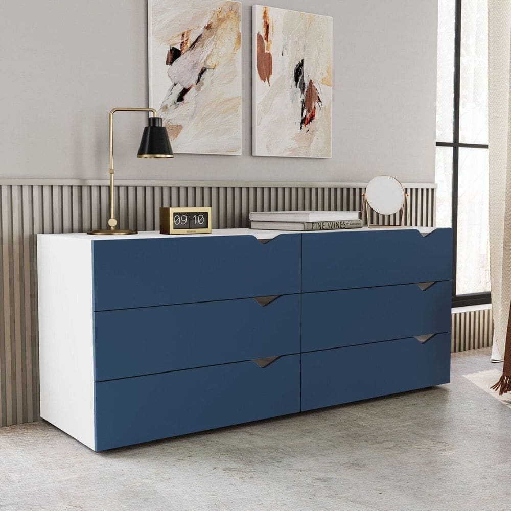 Cômoda 6 Gavetas 63,1x150,1x46 Cm Porto Branco/Azul