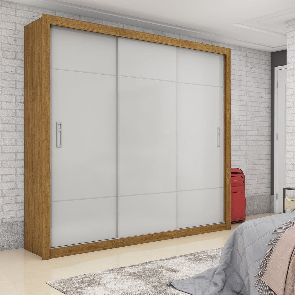 Guarda-roupa Casal 3 Portas de Correr e 4 Gavetas Lotse Cinamomo/Off White
