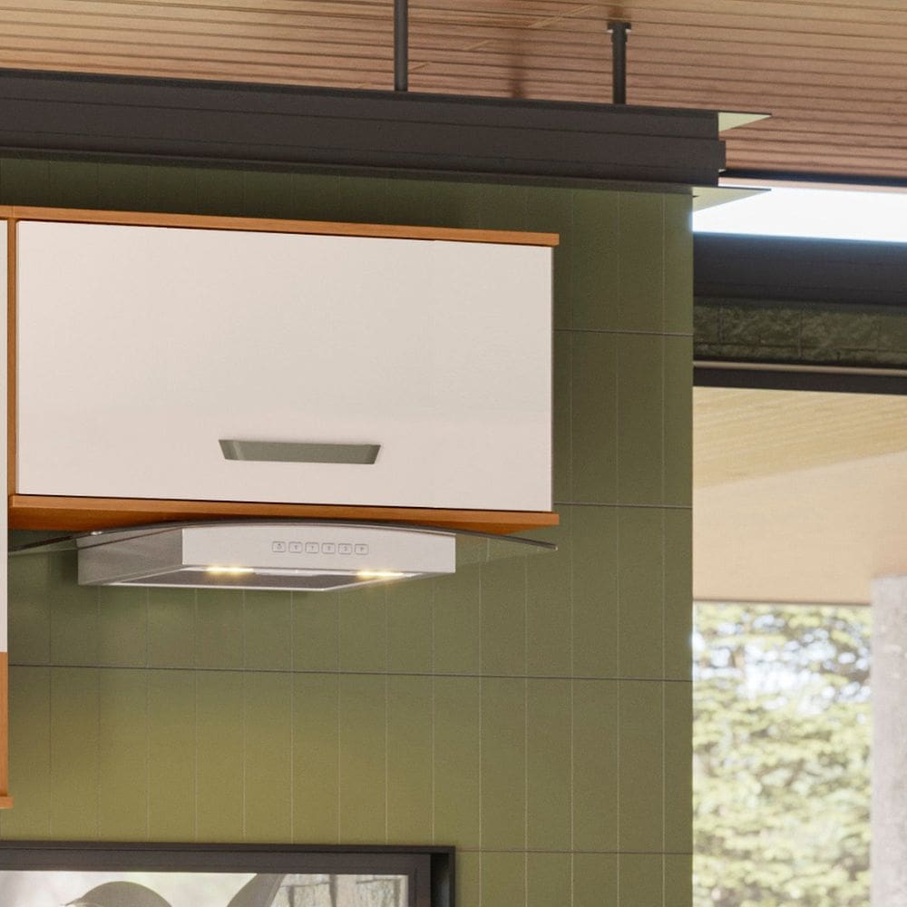 Armário Aéreo Geladeira 80cm 1 Porta Basculante Criare Freijo/Off Acetinado