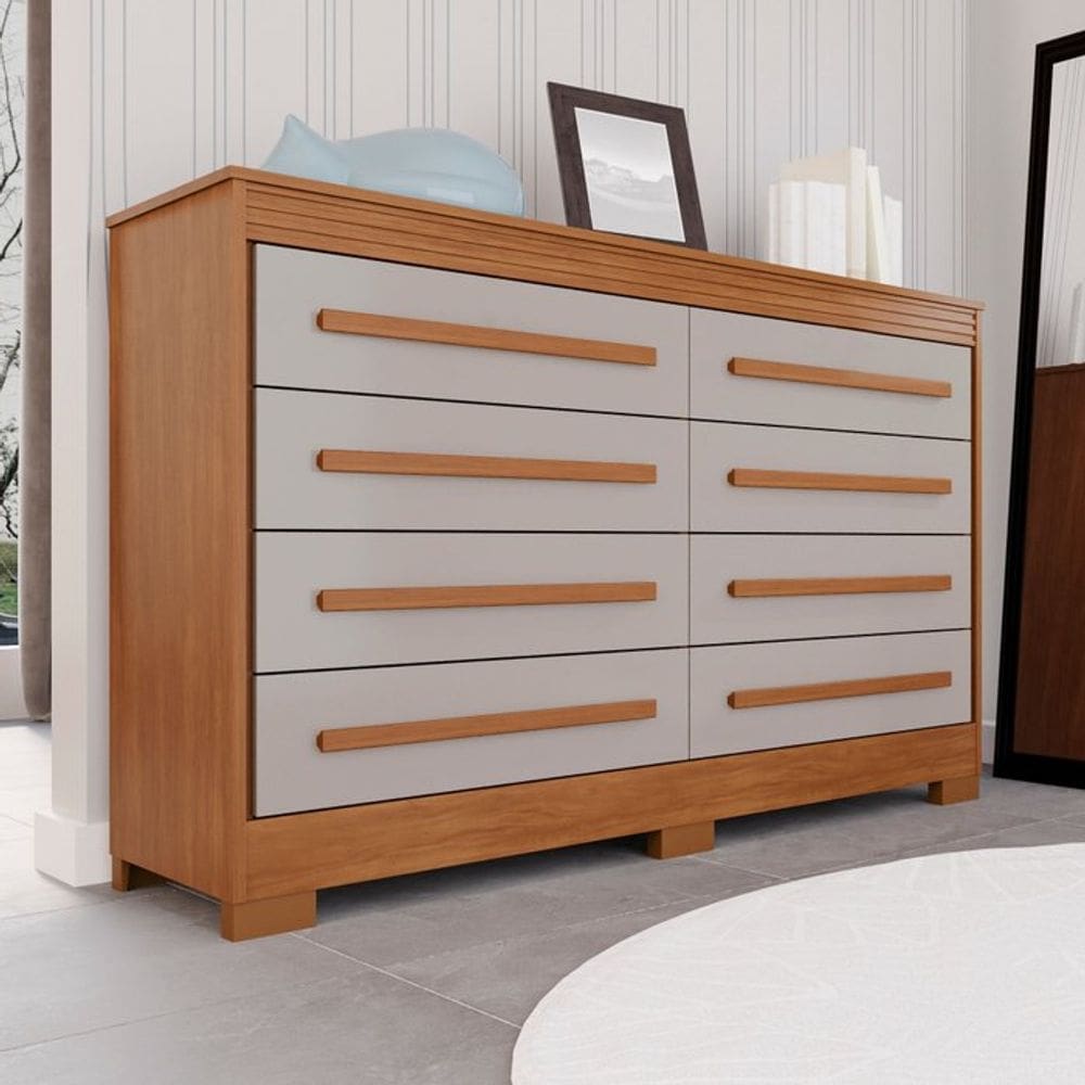 Cômoda para Quarto 8 Gavetas Diamante Espresso Móveis Cinamomo / Off White