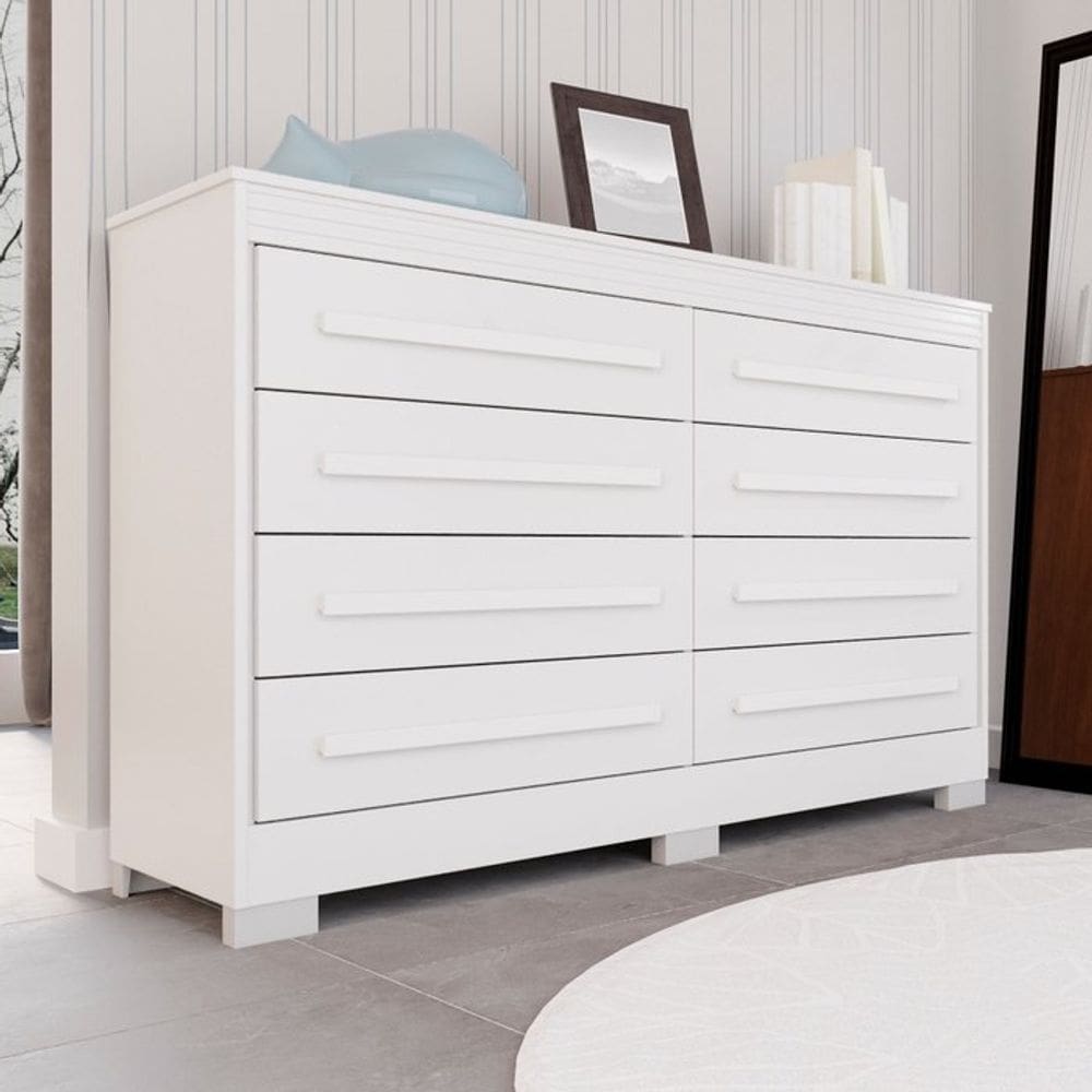 Cômoda para Quarto 8 Gavetas Diamante Espresso Móveis Branco